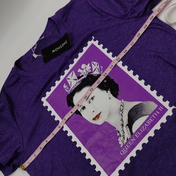 SHESHOW Queen Elizabeth II heather purple graphic tee size large short sleeve - Picture 9 of 12